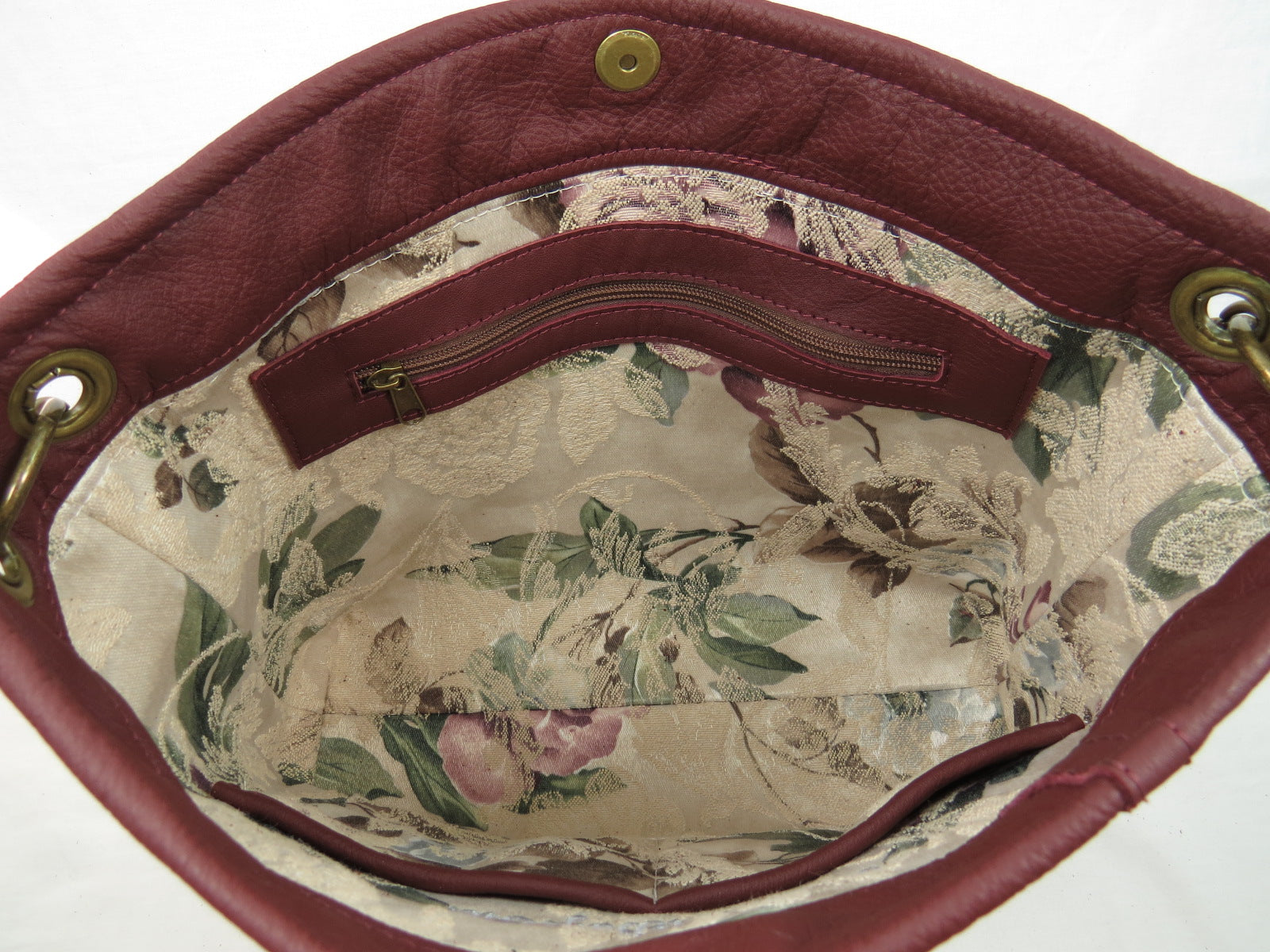 Burgundy Slouchy Hobo Leather Bag interior zipper pocket