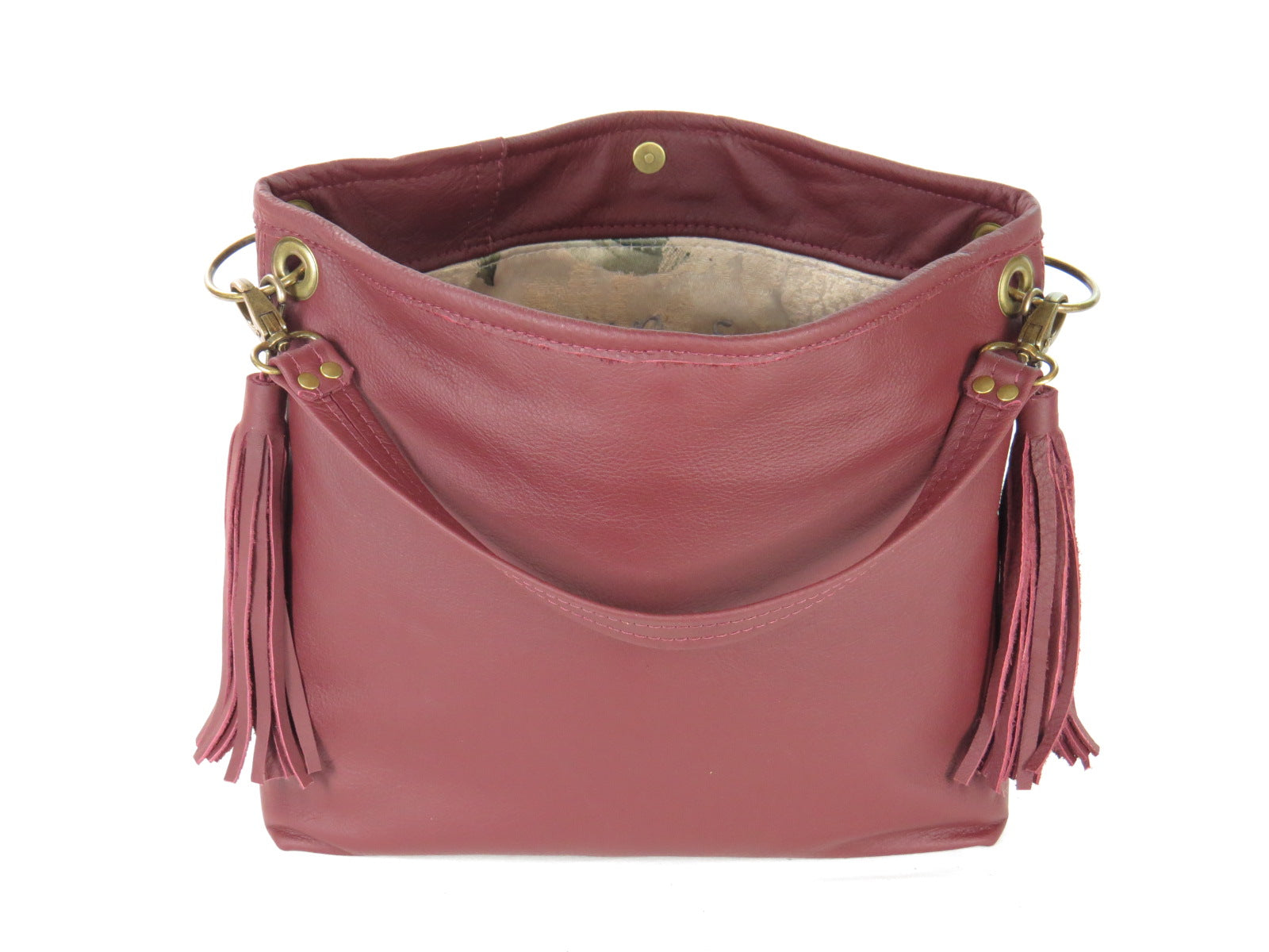 Burgundy Slouchy Hobo Leather Bag open view