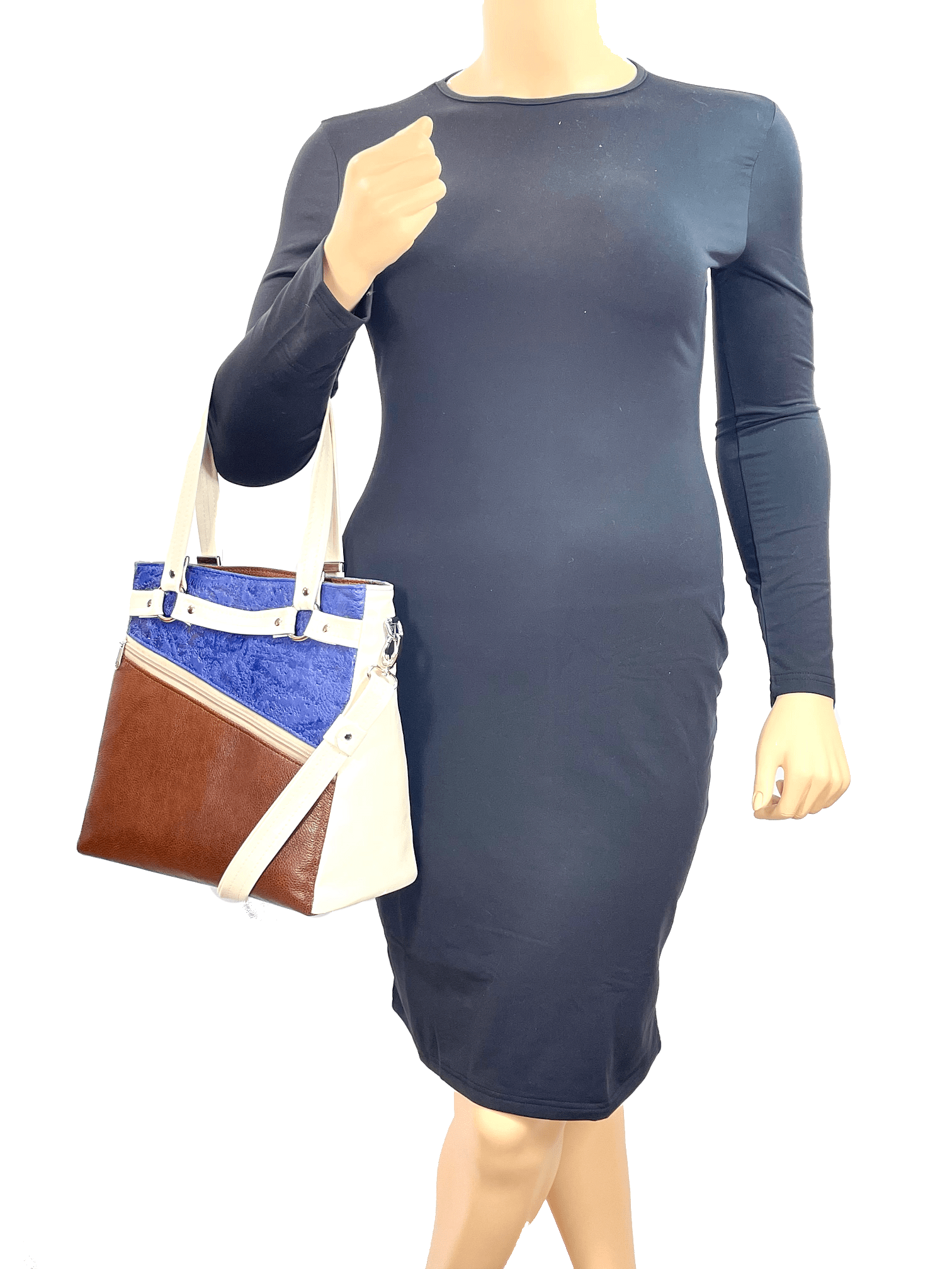 Christine Tote Blue and Brown model view