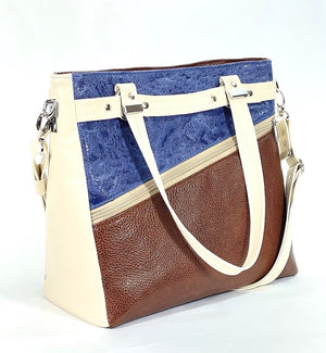 Christine Tote Blue and Brown side view