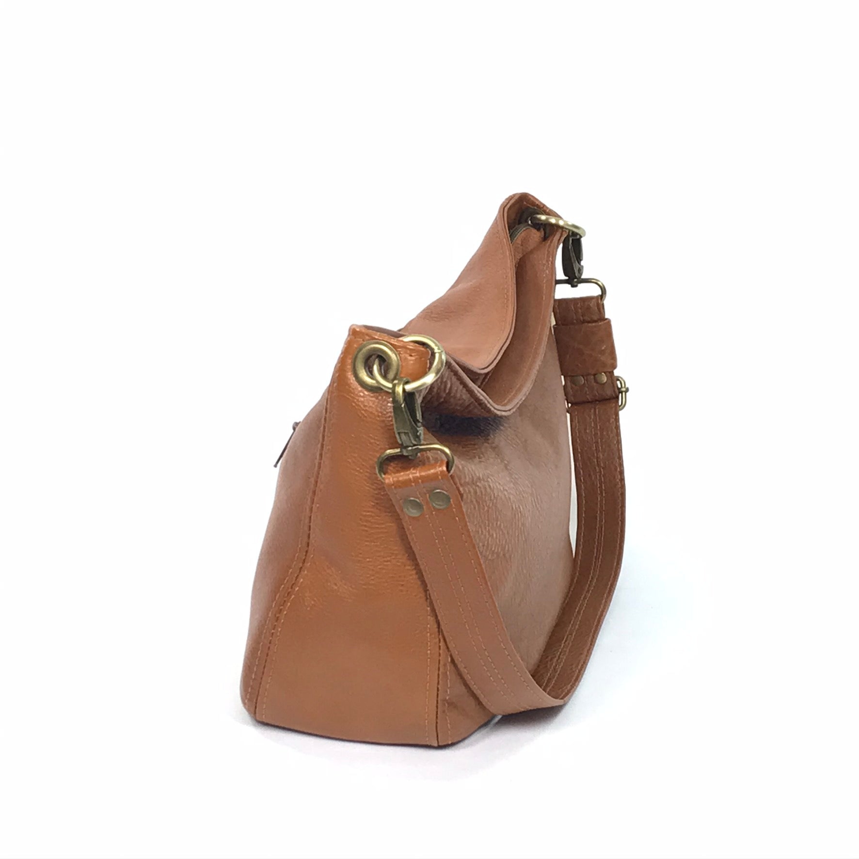 Cognac Brown Leather Slouchy Hobo side view