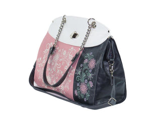 Colorblock Embroidered Leather Flap Bag angle view 2