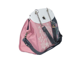 Colorblock Embroidered Leather Flap Bag angle view