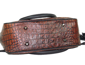 Croc Leather Satchel Handbag bottom view