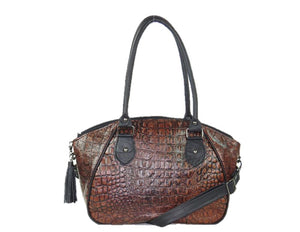 Croc Leather Satchel Handbag front view