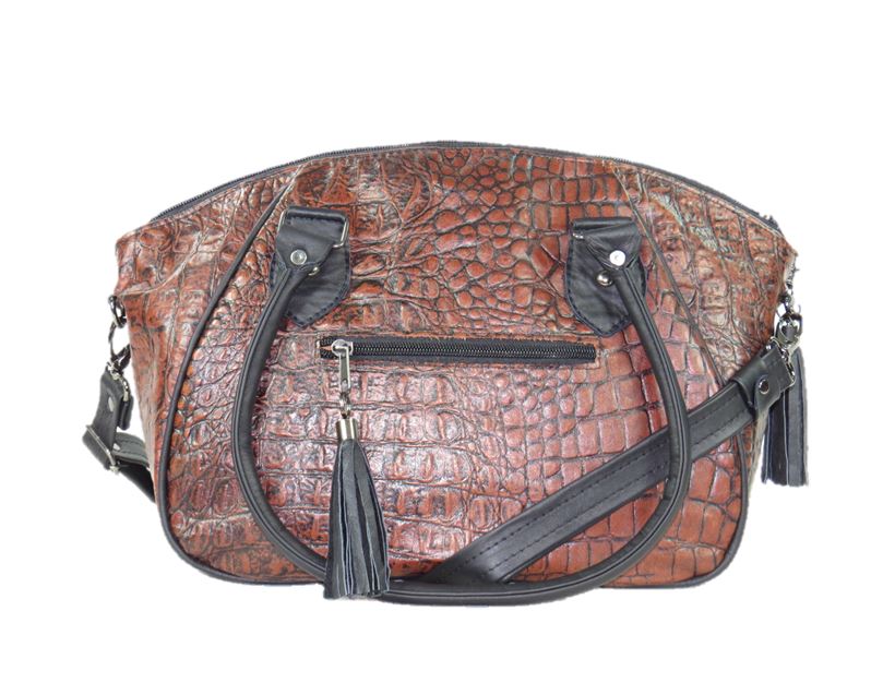 Croc Leather Satchel Handbag handles down view