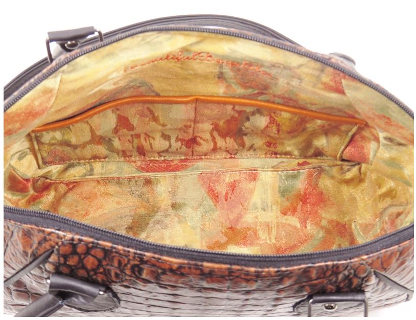 Croc Leather Satchel Handbag interior pockets view