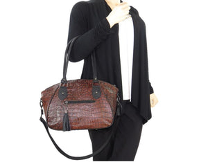 Croc Leather Satchel Handbag model view