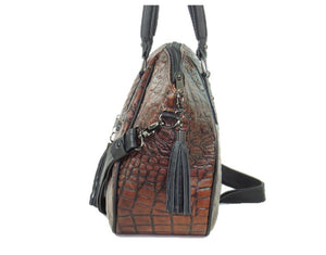 Croc Leather Satchel Handbag side view