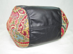 Cross Culture Mandala Leather and Paisley Tapestry Bucket Bag bottom view