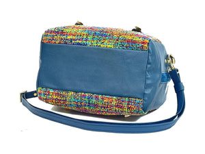 Danielle Barrel Bag Rainbow Tweed and Blue Leather bottom view