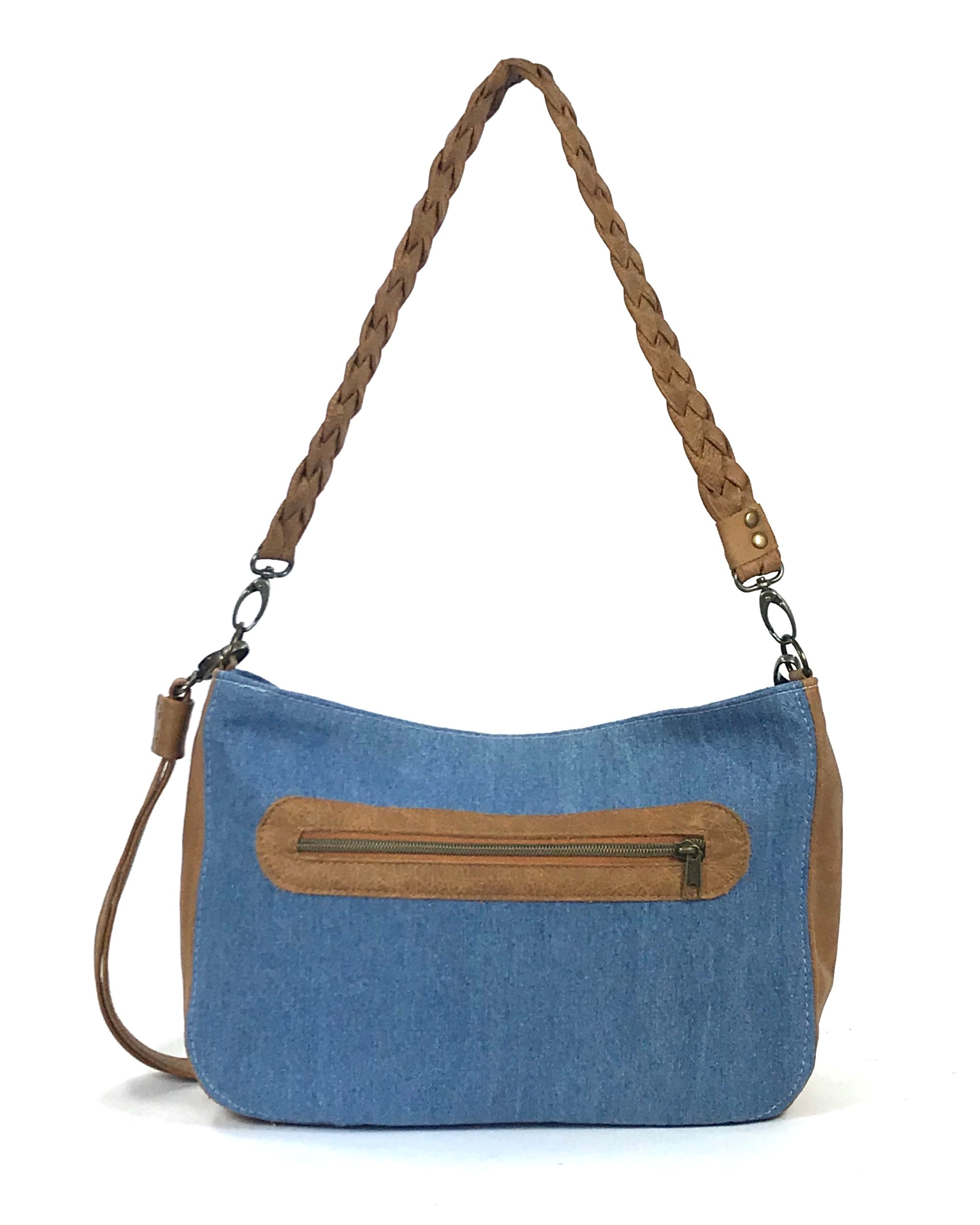 Denim and Leather Slouchy Hobo back view
