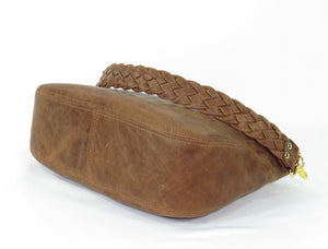 Distressed Brown Leather Hobo bottom view