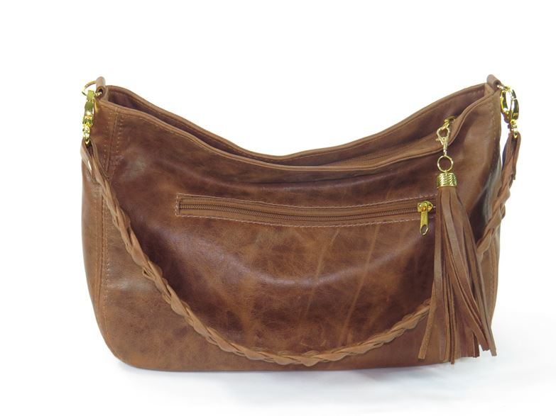 Distressed Brown Leather Hobo slouchy view