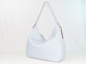 Embroidered Gray Leather Slouchy Hobo Handbag rear view