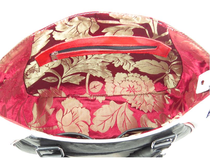 Embroidered Leather Skull and Roses Satchel lining