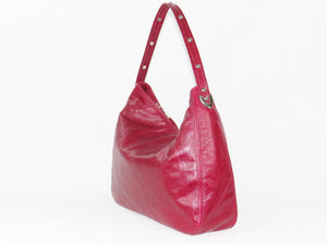 Embroidered Red Leather Slouchy Hobo side view