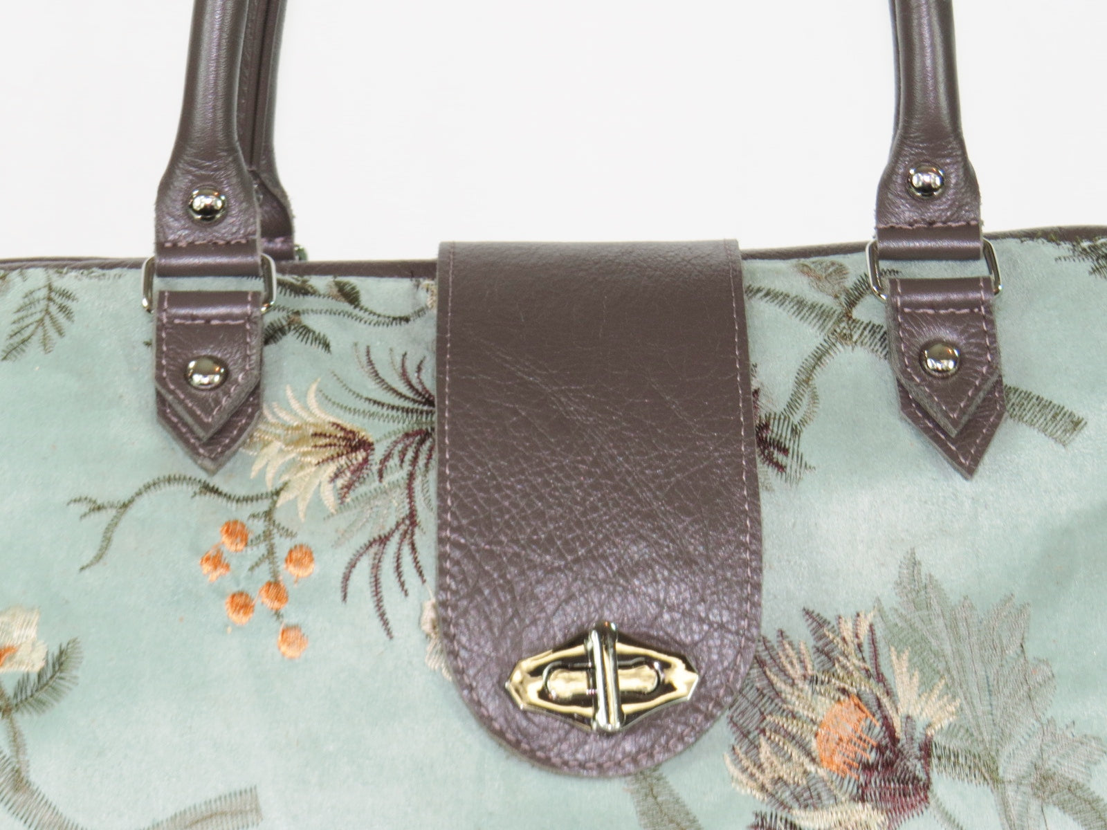 Embroidered Suede and Genuine Leather Weekender Carpet Bag details