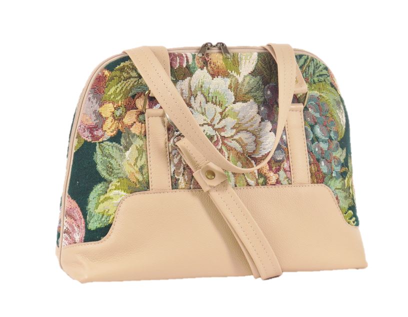 Emerald Garden Leather and Tapestry Bowler Bag
