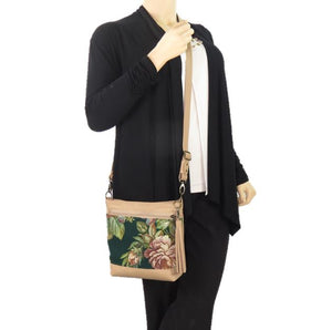 Emerald Garden Leather and Tapestry Crossbody Handbag model view