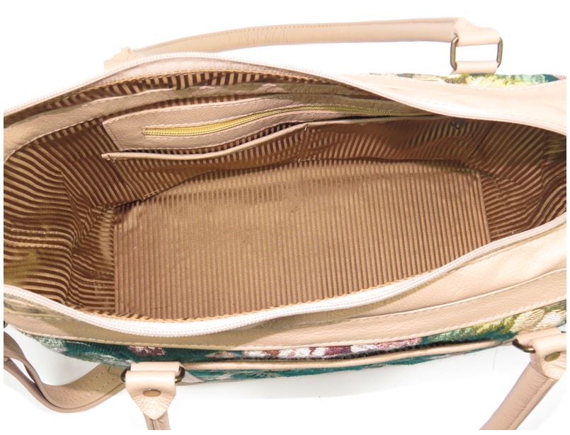 Emerald Garden Leather and Tapestry Tote interior view