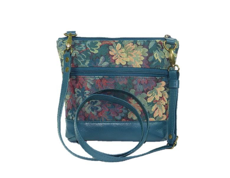 Enchanted Forest Leather and Tapestry Crossbody with strap view