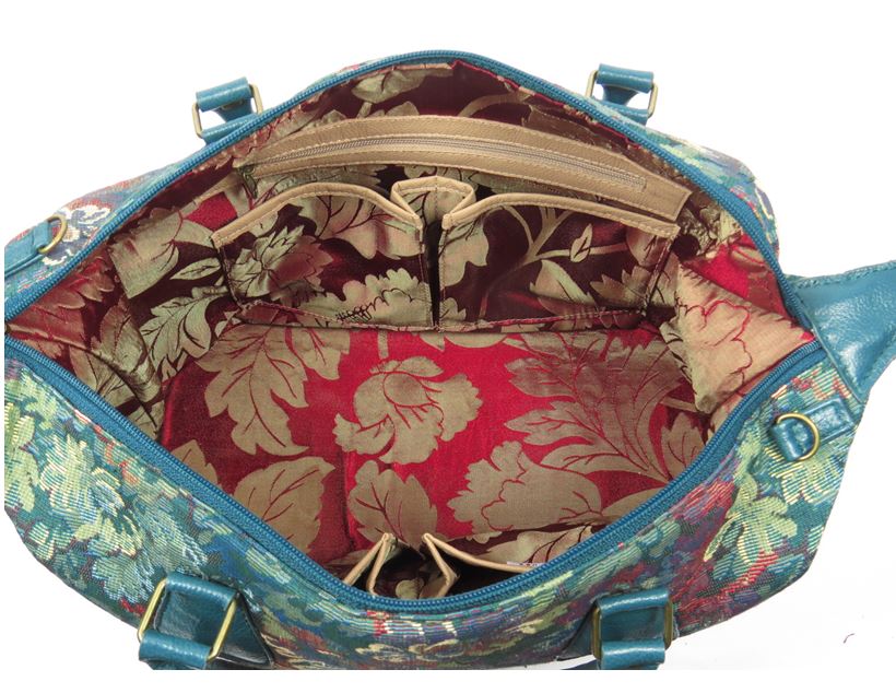 Enchanted Forest Leather and Tapestry Overnight Bag interior