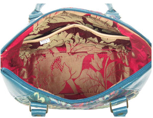 Enchanted Forest Leather and Tapestry Satchel interior pockets