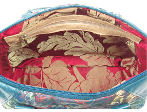 Enchanted Forest Leather and Tapestry Satchel interior zipper pocket