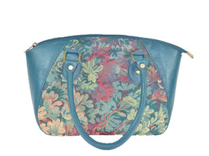 Enchanted Forest Leather and Tapestry Satchel relaxed handle view