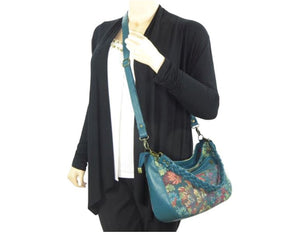 Enchanted Forest Leather and Tapestry Slouchy Hobo crossbody view