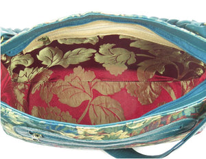 Enchanted Forest Leather and Tapestry Slouchy Hobo interior