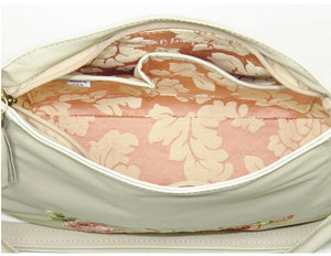 Faded Roses Beige Leather Slouchy Hobo Bag interior pockets view