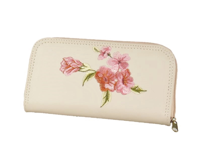 Faded Roses Beige Leather Wallet