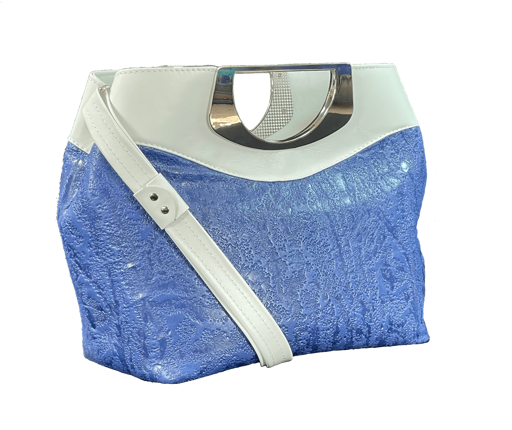 Fifth Avenue Blue and White Leather Satchel back view