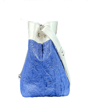 Fifth Avenue Blue and White Leather Satchel side view