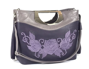 Fifth Avenue Embroidered Purple Roses Leather Handbag