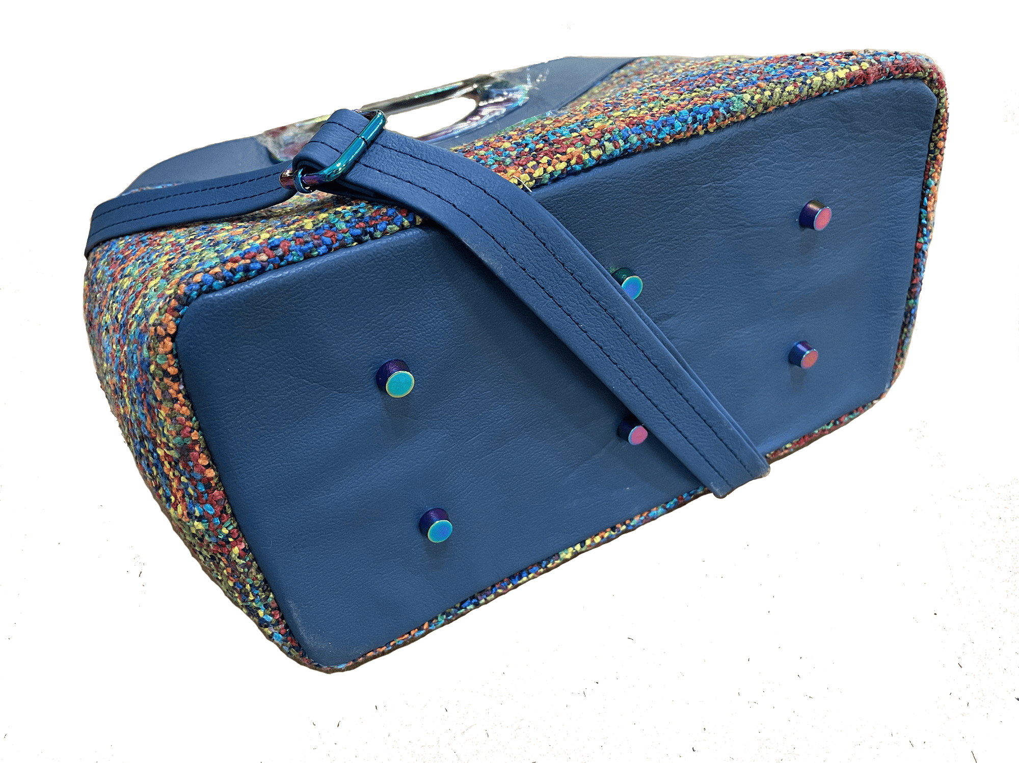 Fifth Avenue Rainbow Tweed and Navy Leather bottom view