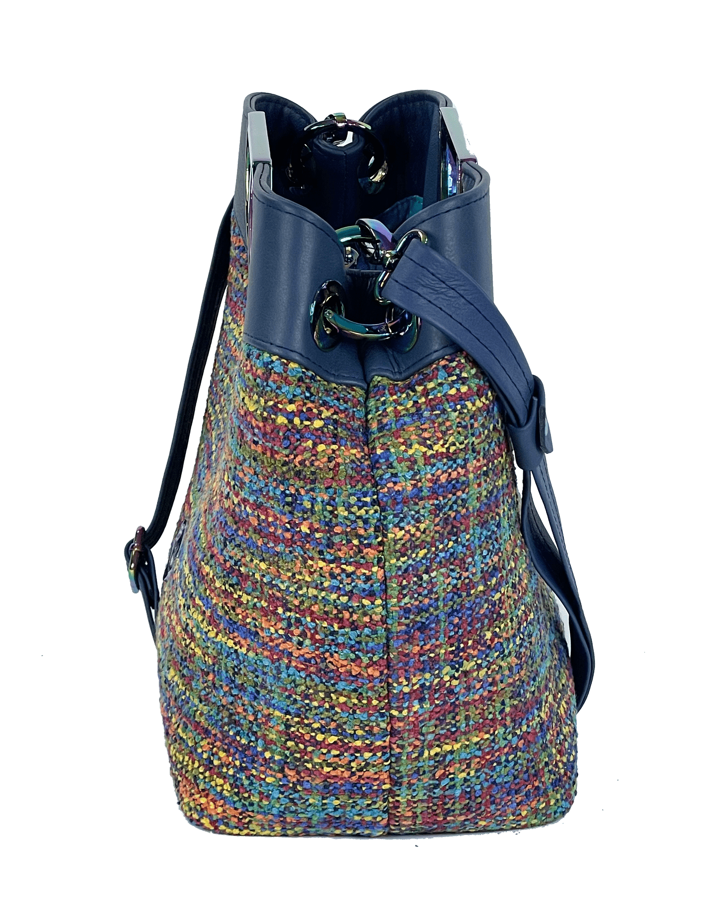 Fifth Avenue Rainbow Tweed and Navy Leather side view