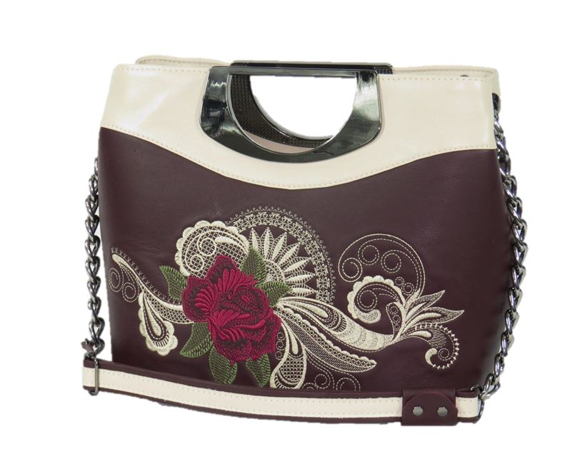 Fifth Avenue Embroidered Rose and Lace Leather Handbag