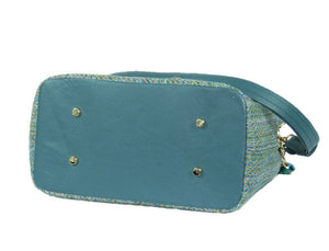 Fifth Avenue Green Tweed and Leather Handbag bottom view