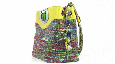 Fifth Avenue Yellow Leather and Rainbow Tweed Handbag 3D view