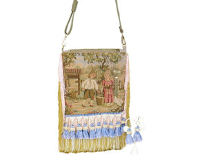 French Country Farm Children Tapestry Cottagecore Bag with tassel earrings