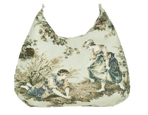 French Country Mint Toile Boho Crossbody Bag back view
