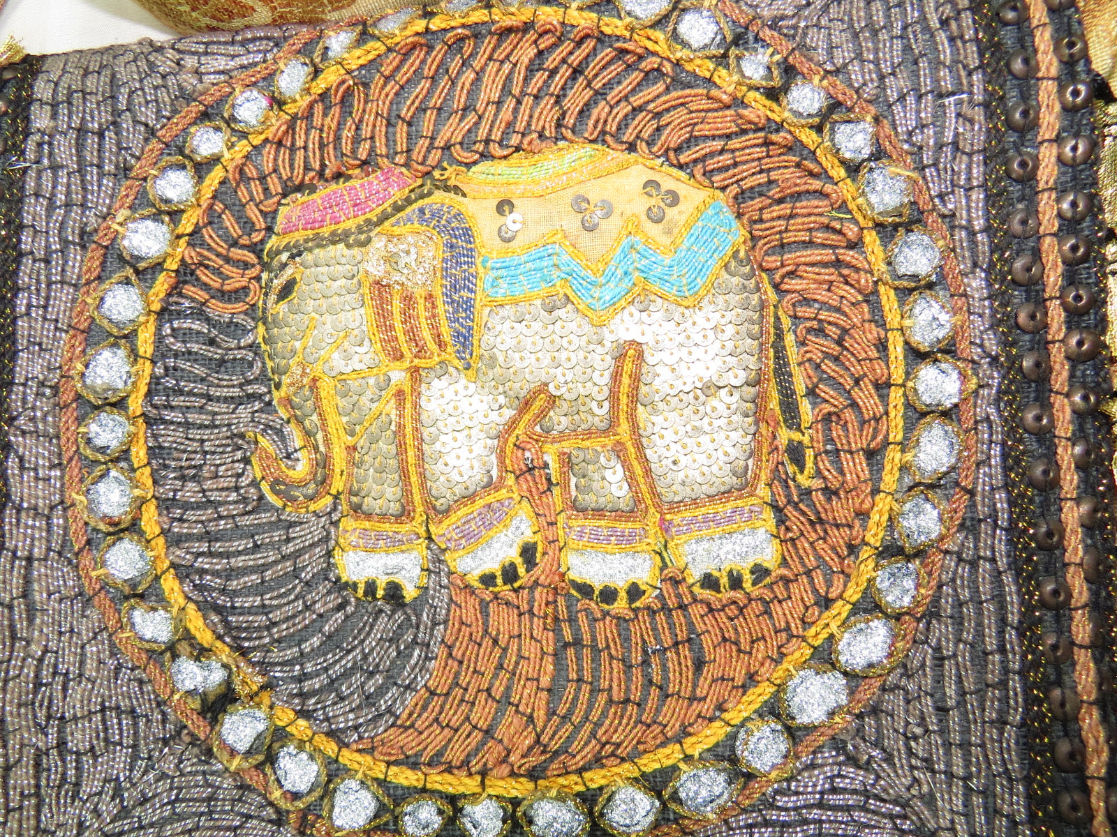 Ganesh Kalaga Embroidered Elephant Boho Gypsy Bag close-up