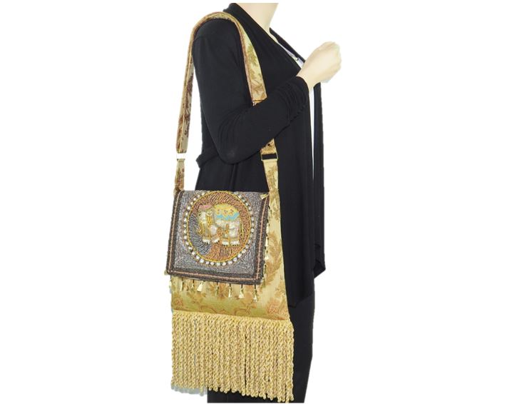 Ganesh Kalaga Embroidered Elephant Boho Gypsy Bag model
