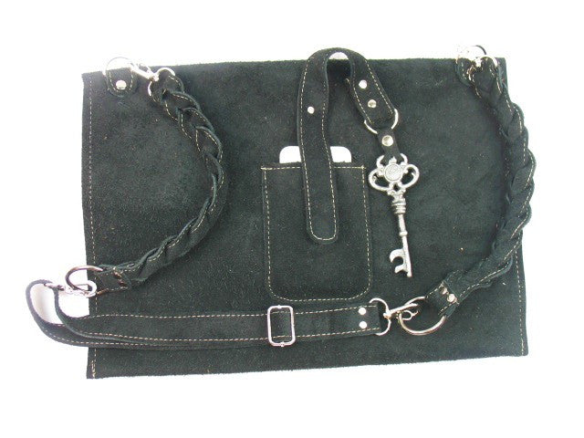Genuine Suede Leather Cross Body Messenger Handbag key closure