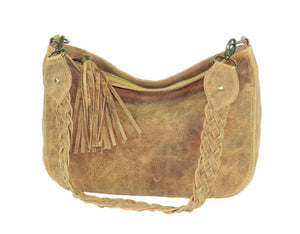 Golden Tan Distressed Leather Slouchy Hobo Bag