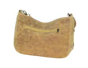 Golden Tan Distressed Leather Slouchy Hobo Bag back view