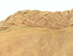 Golden Tan Distressed Leather Slouchy Hobo Bag braid view